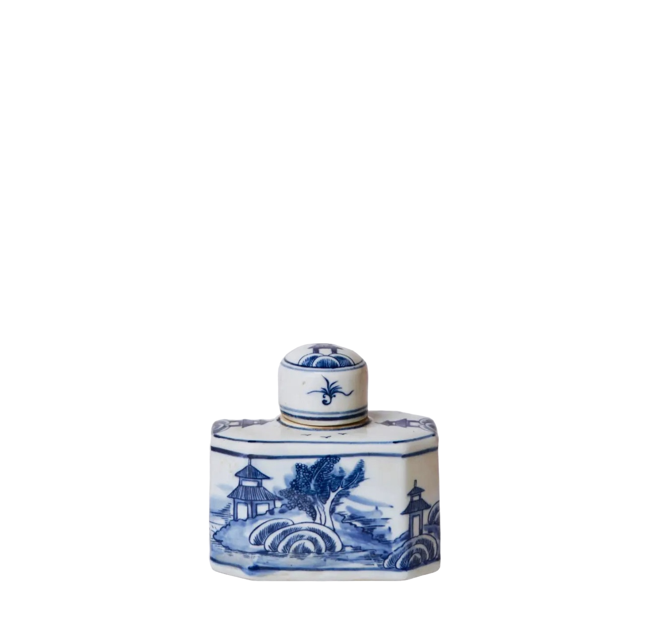 Blue and White Landscape Lidded Caddy