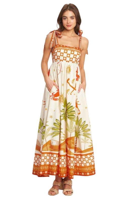 Desert Palms Tie Shoulder Maxi