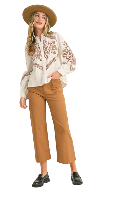 Callie Embroidered Mock Neck Top
