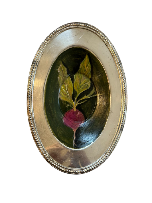Jenn Leverett Art - Radish on Silver Oval Tray