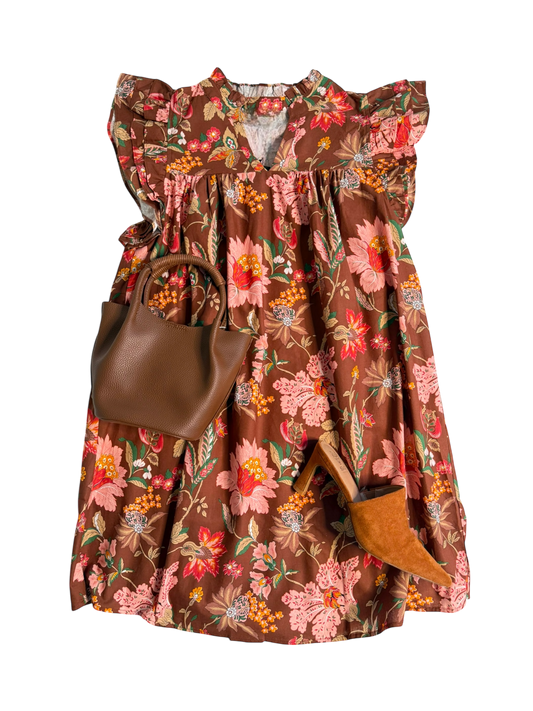 Chocolate & Coral Floral Mini