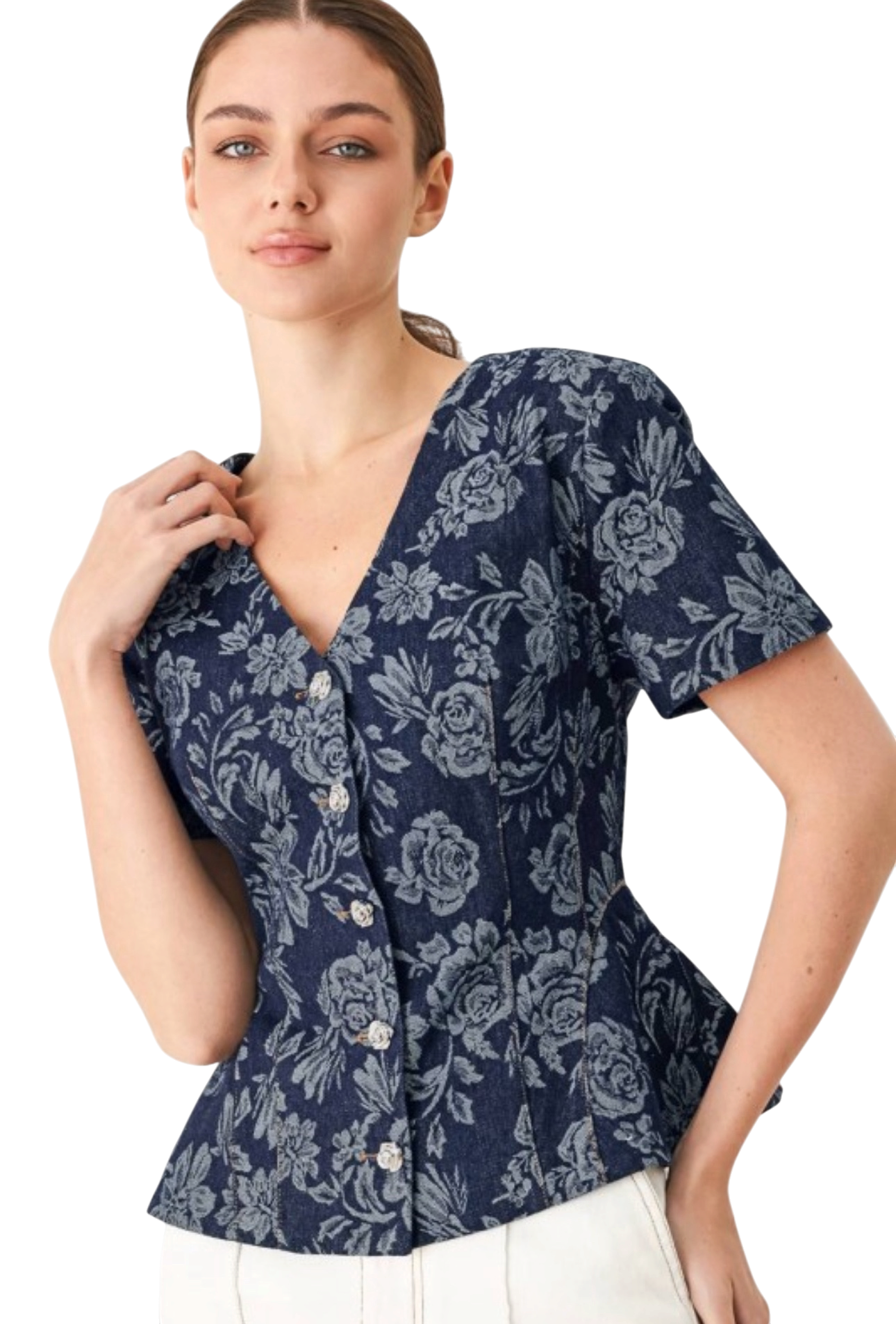 Jaquard Floral Denim Top