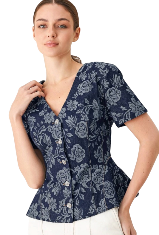Jaquard Floral Denim Top