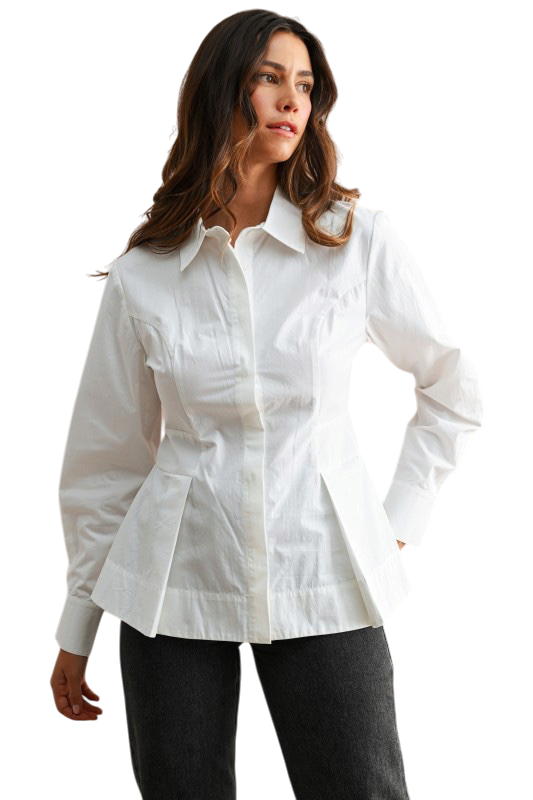 Pleated Peplum Button Down Top