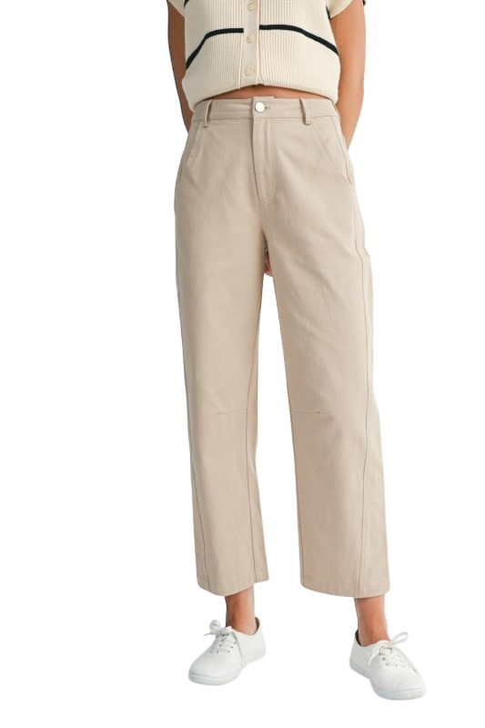 Barrel Leg Cropped Pants in Taupe