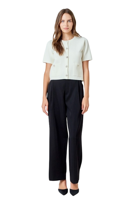 Short Sleeve Jewel Button-Up Cardigan