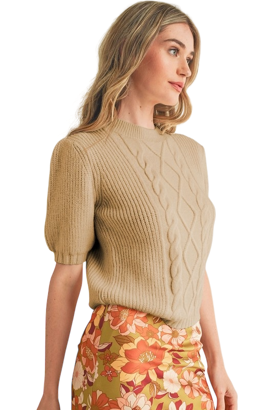 Cable Knit Short Sleeve Sweater - 3 Colors!