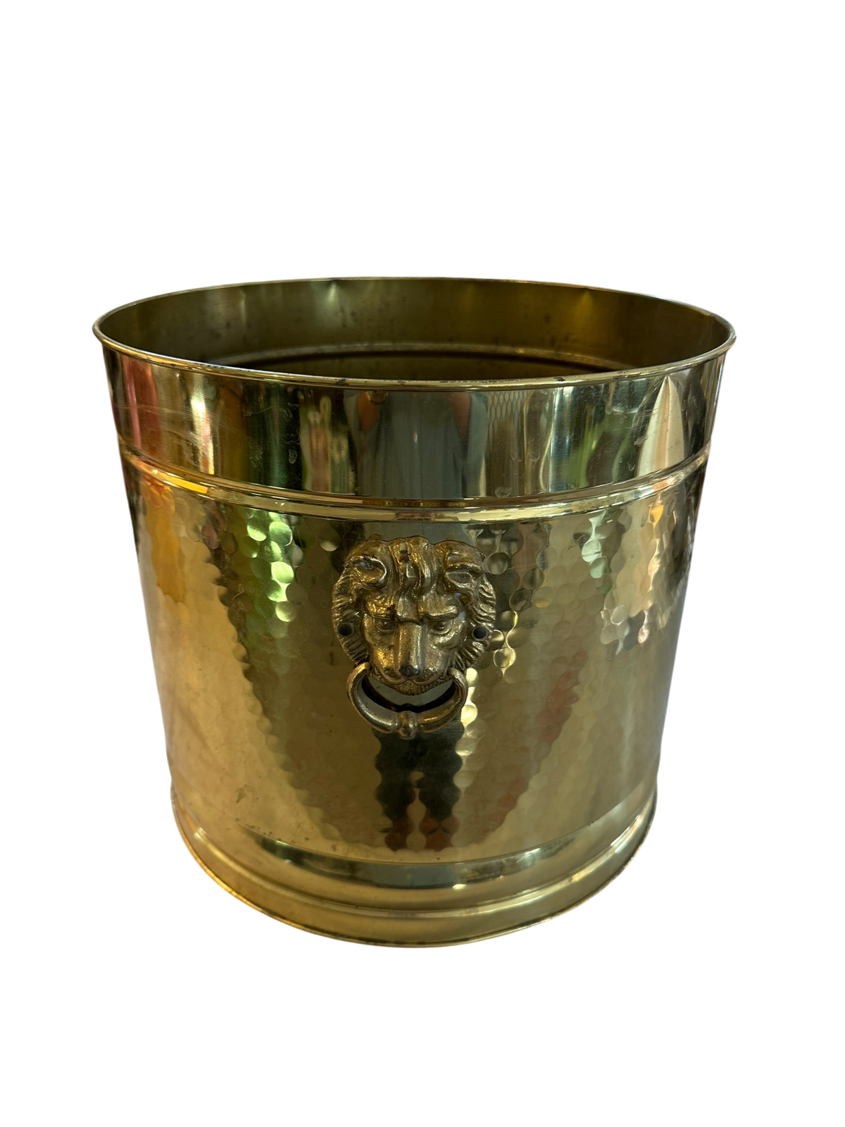 Brass Drum Umbrella Stand w/ Lion Handles