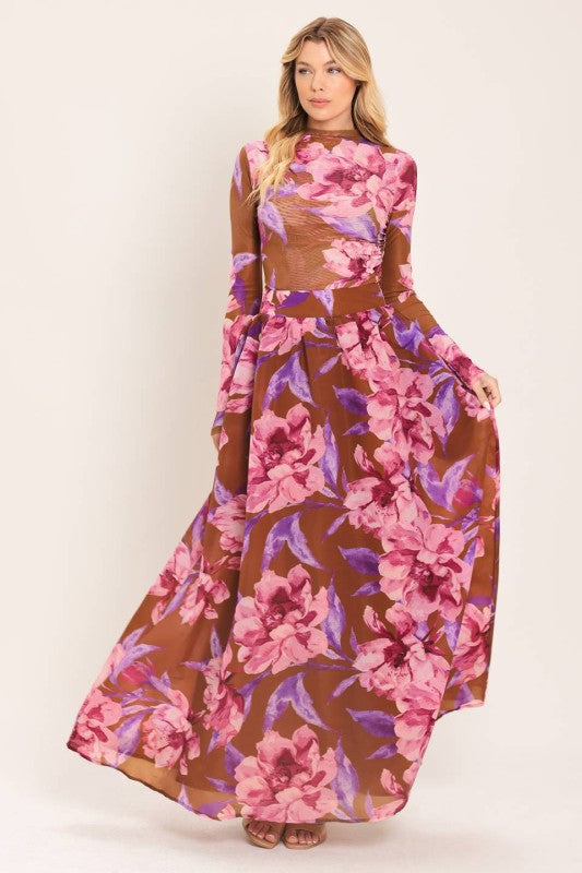 Brown & Pink Maxi Skirt