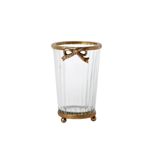 Antique Gold Finish Glass Vase w/Bow