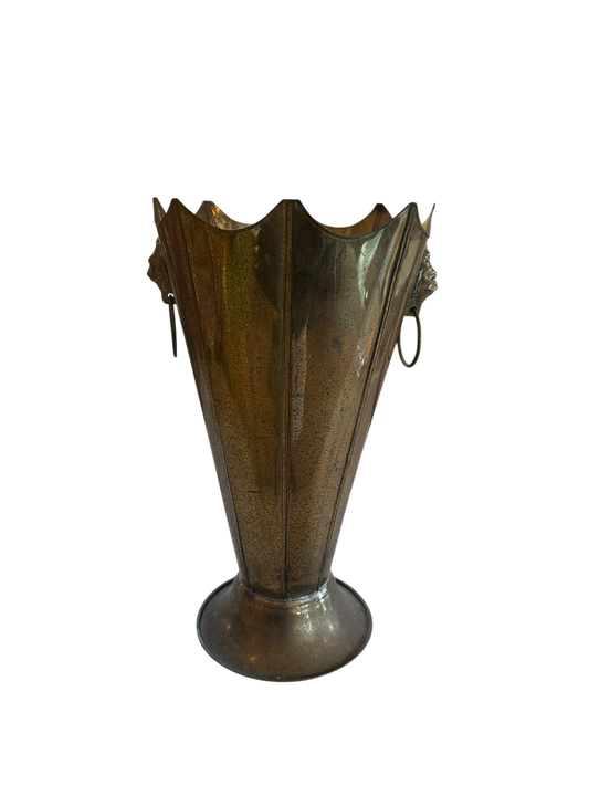 Vintage 14” Brass Umbrella Stand w/ Lion Handles