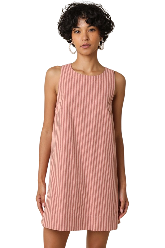 Peach Stripe Sleeveless Shift Dress