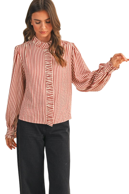 Striped Ruffled Button Down- Two Colors