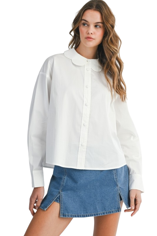 Scalloped Collar Button Up Shirt