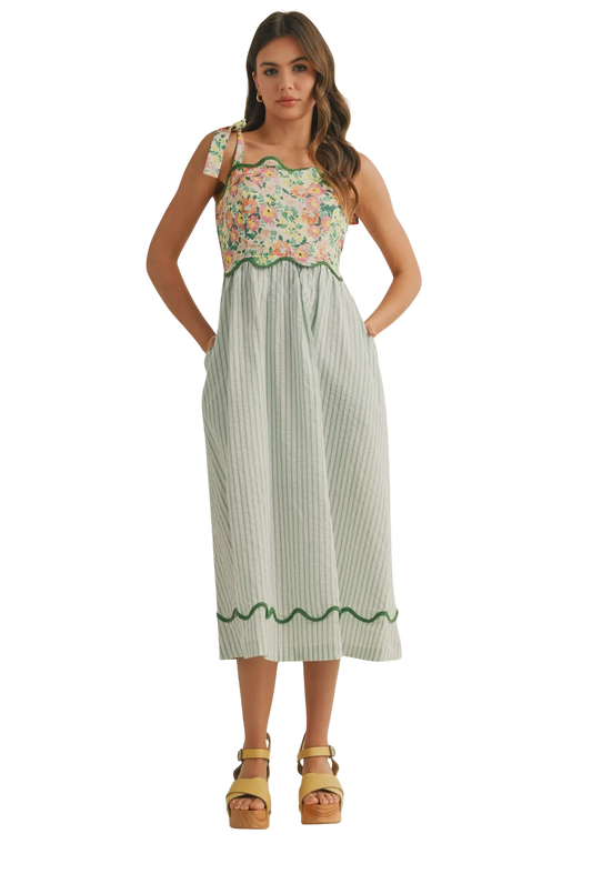Scalloped Mixed Print Midi