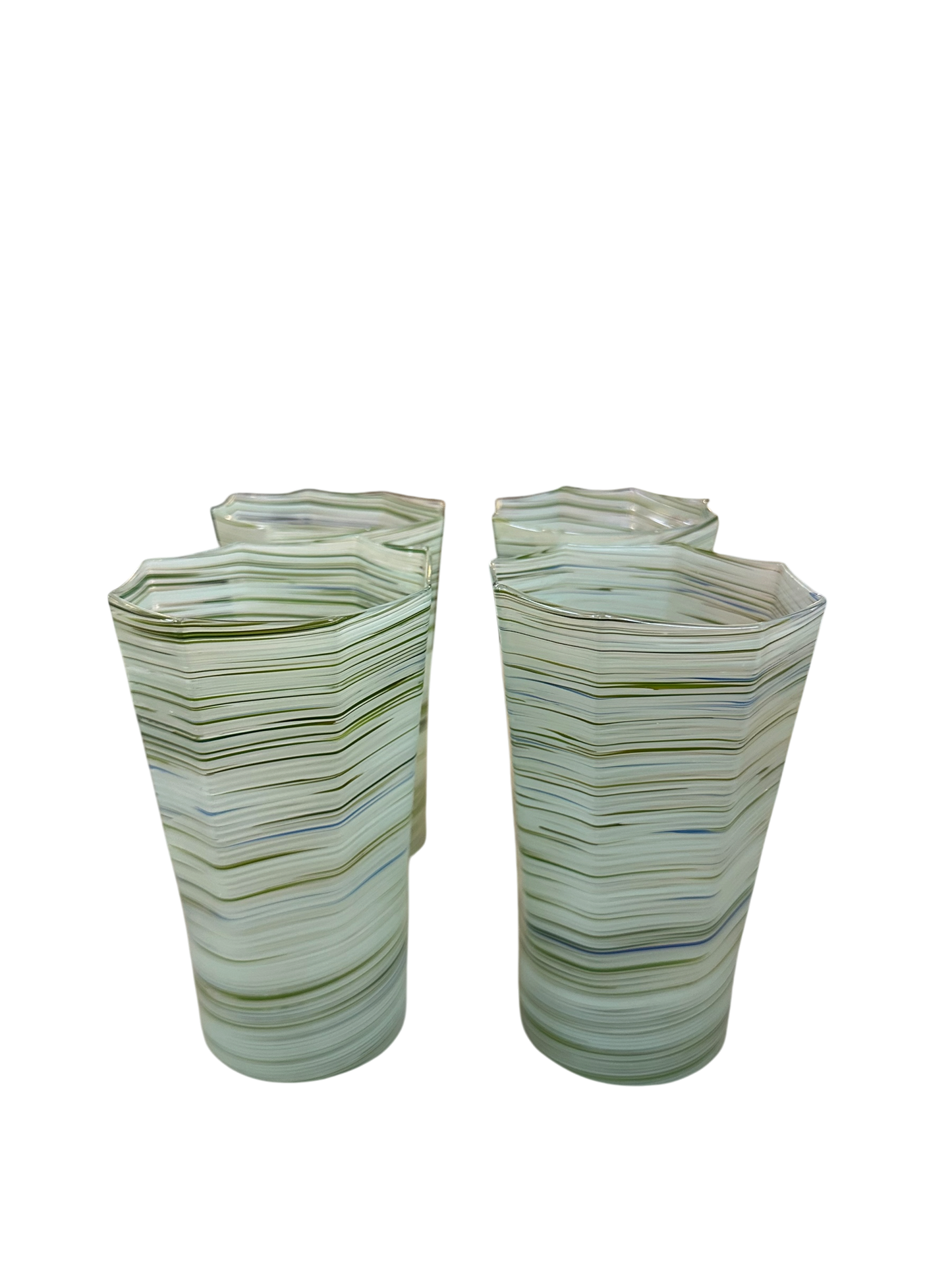 Set of 4 Tall Aqua/Green Octagonal Twist Glasses