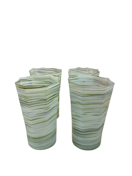 Set of 4 Tall Aqua/Green Octagonal Twist Glasses