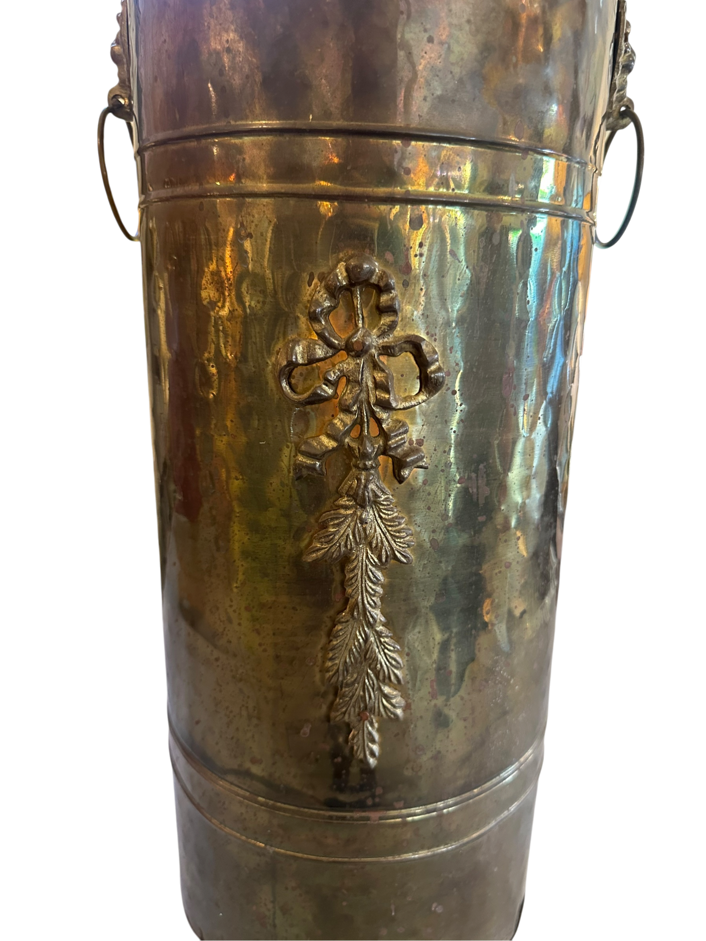 Vintage Hammered Brass Umbrella Stand w/ Ribbon I