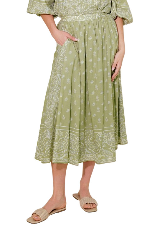 Paisley Midi Skirt - Sage