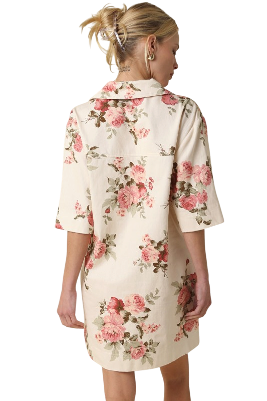 Front Pocket Floral Collared Dress