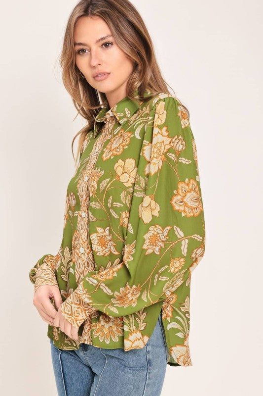 Olive Floral Top
