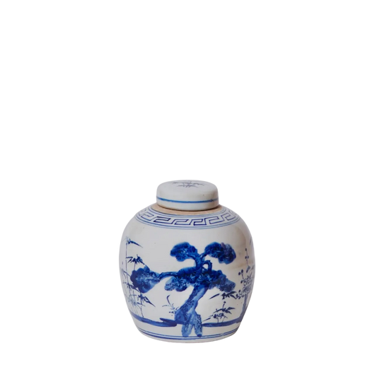 Blue & White Three Friends Round Jar