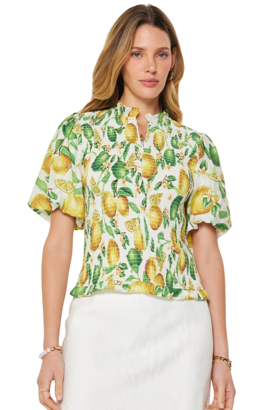 Lemon Print Smocked Top
