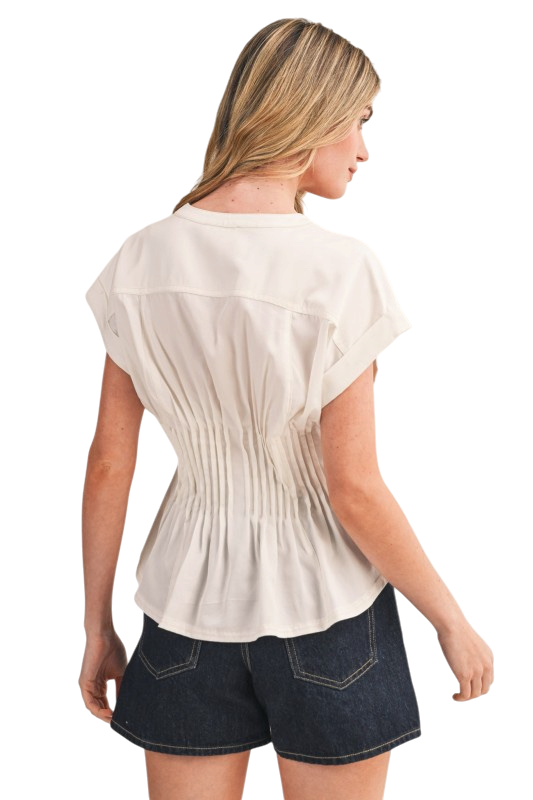 Pin Tuck Waist Button Down Top
