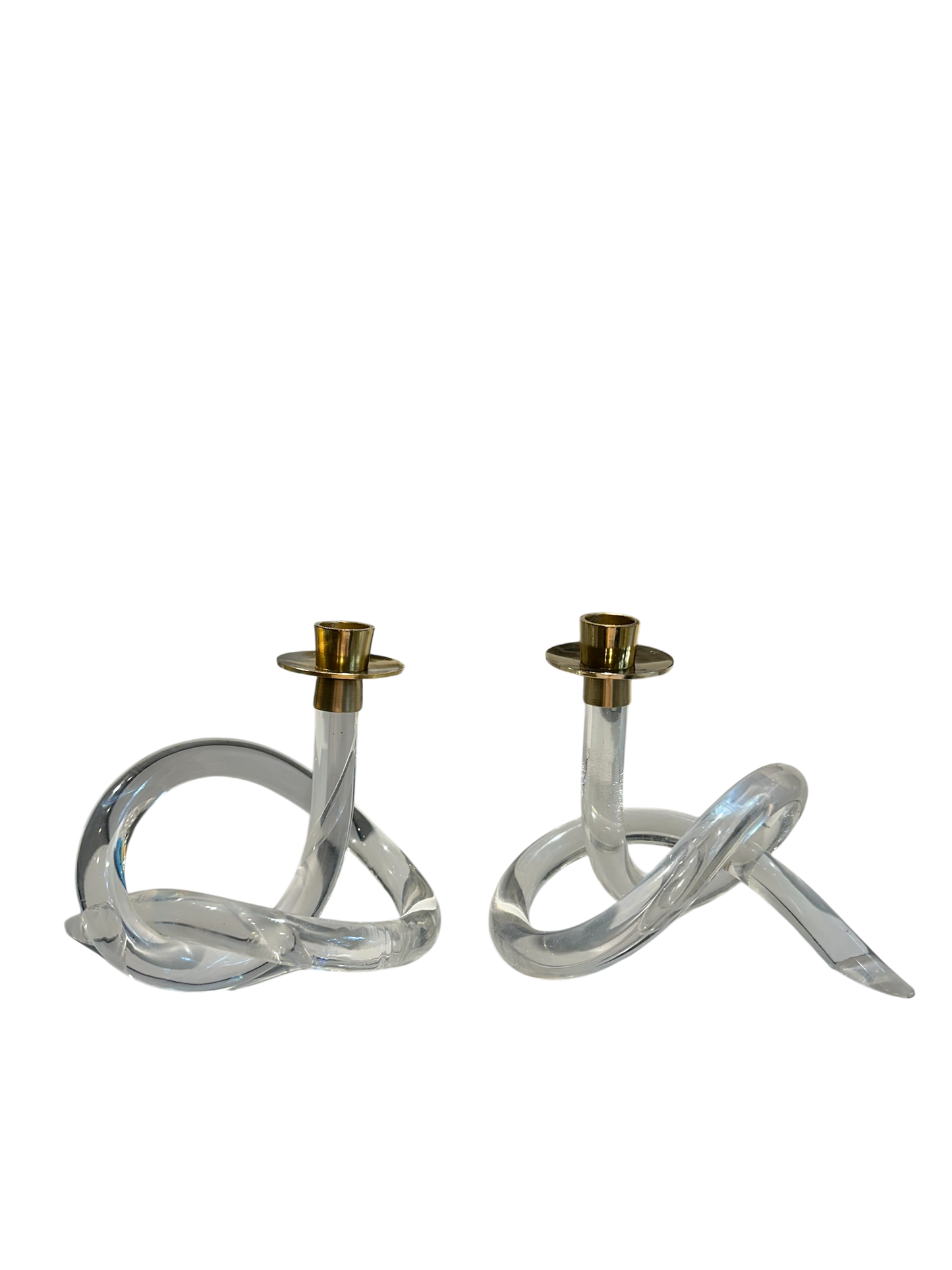 Pair of Acrylic Knot Candle Holders w/ Brass