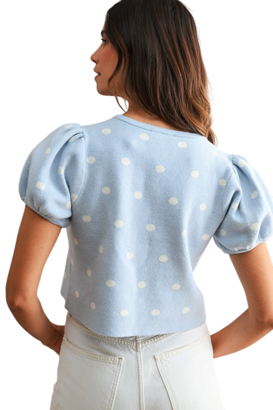 Polka Dot Knit Short Sleeve Top