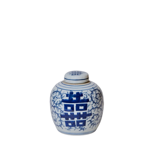 Blue & White Double Happiness Round Jar