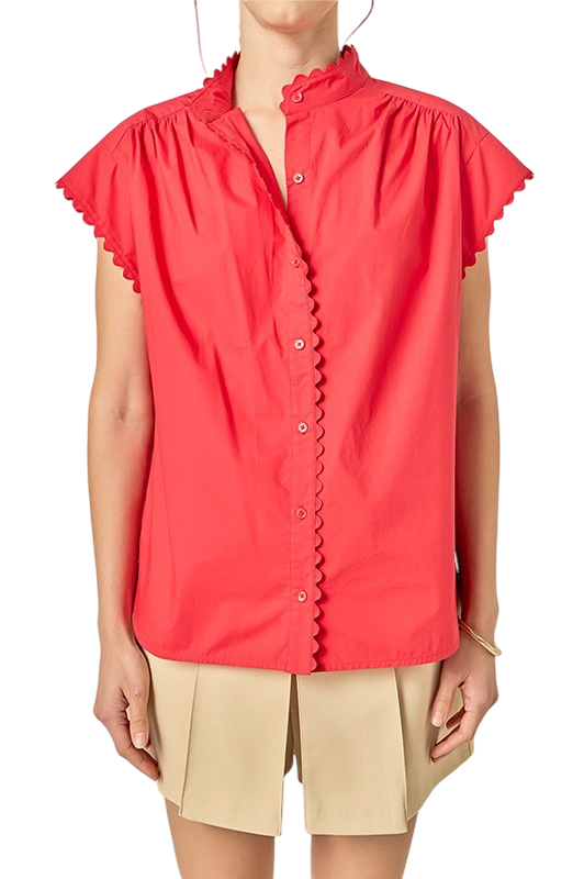 Ric Rac Short Sleeve Shirt - Red