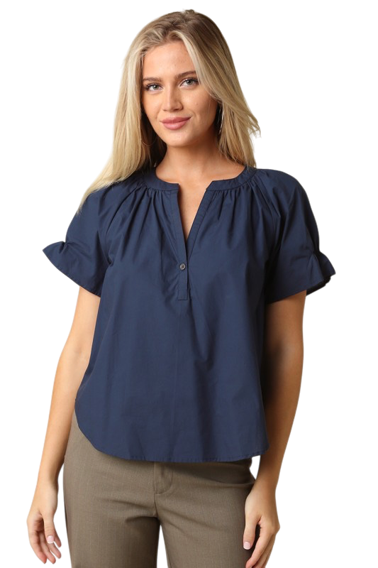 Smocked Sleeve Poplin Top