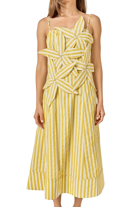 Stripe Flower Applique Maxi Dress