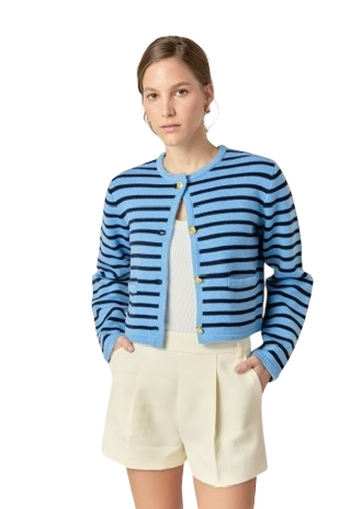 Knit Striped Sweater Cardigan - Blue/Navy