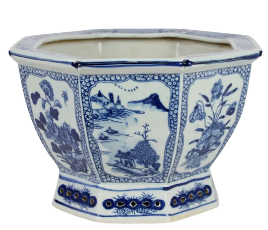 Mid Size Village Scene Hexagon Planter