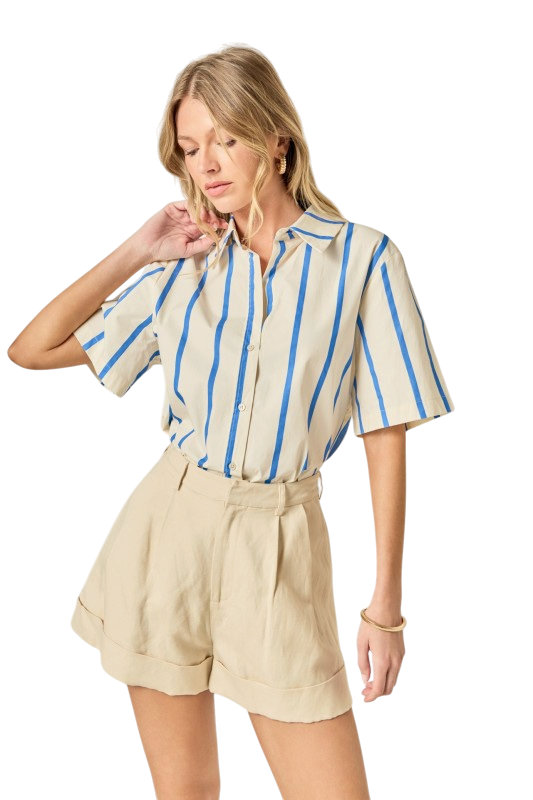 Blue Striped Short Sleeve Top