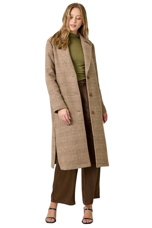 Houndstooth Plaid Long Coat