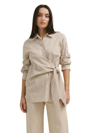 Asymmetrical Waist Tie Shirt