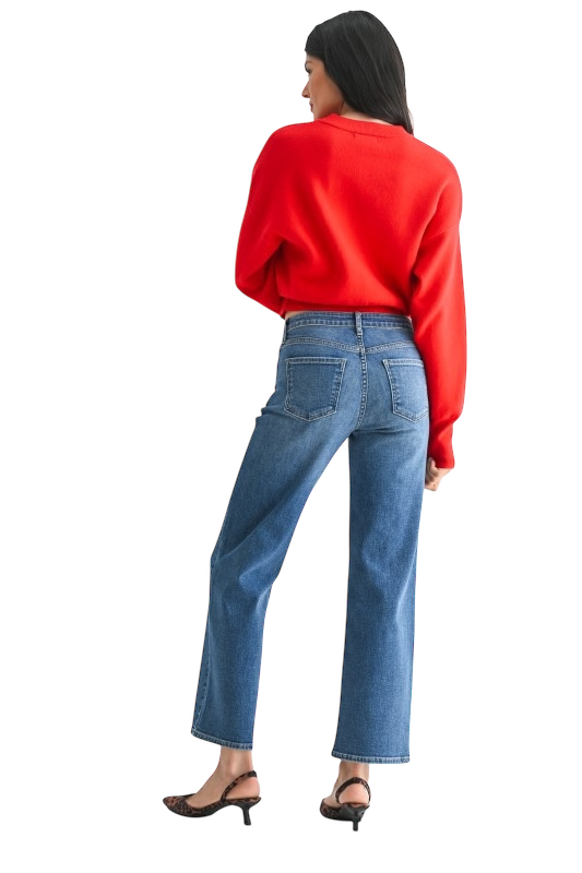 Mid Rise Slim Wide Leg Jean