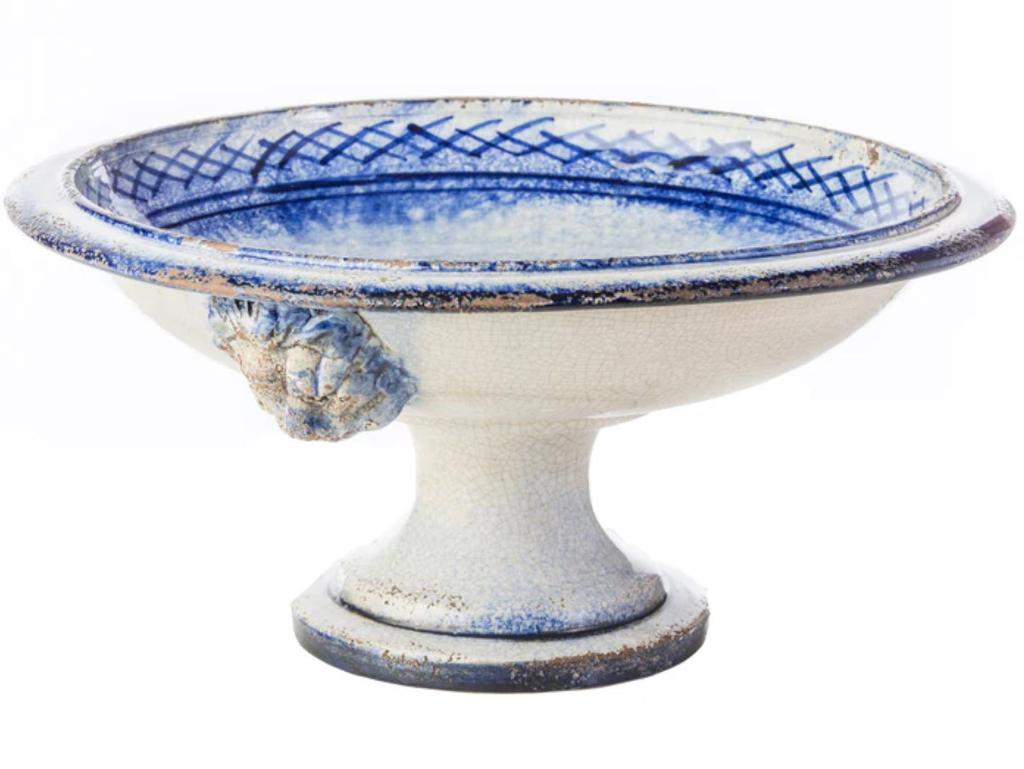 Lionshead Blue & White Ceramic Compote