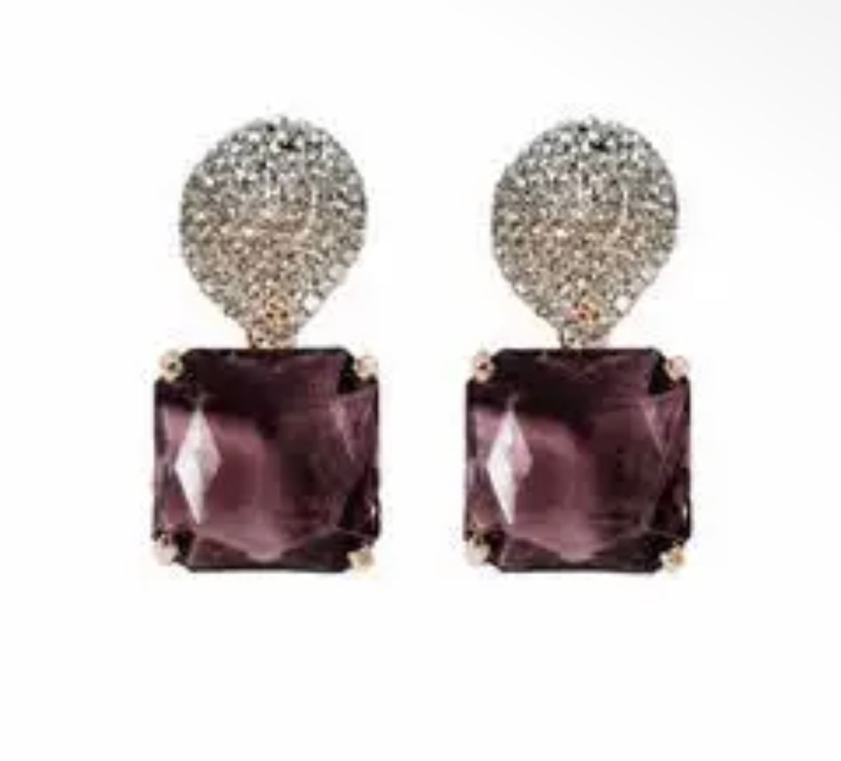 Plum & Crystal Drop Earrings