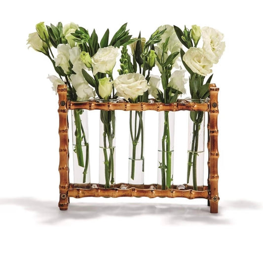 Natural Bamboo Vase - 5 Glass Tubes