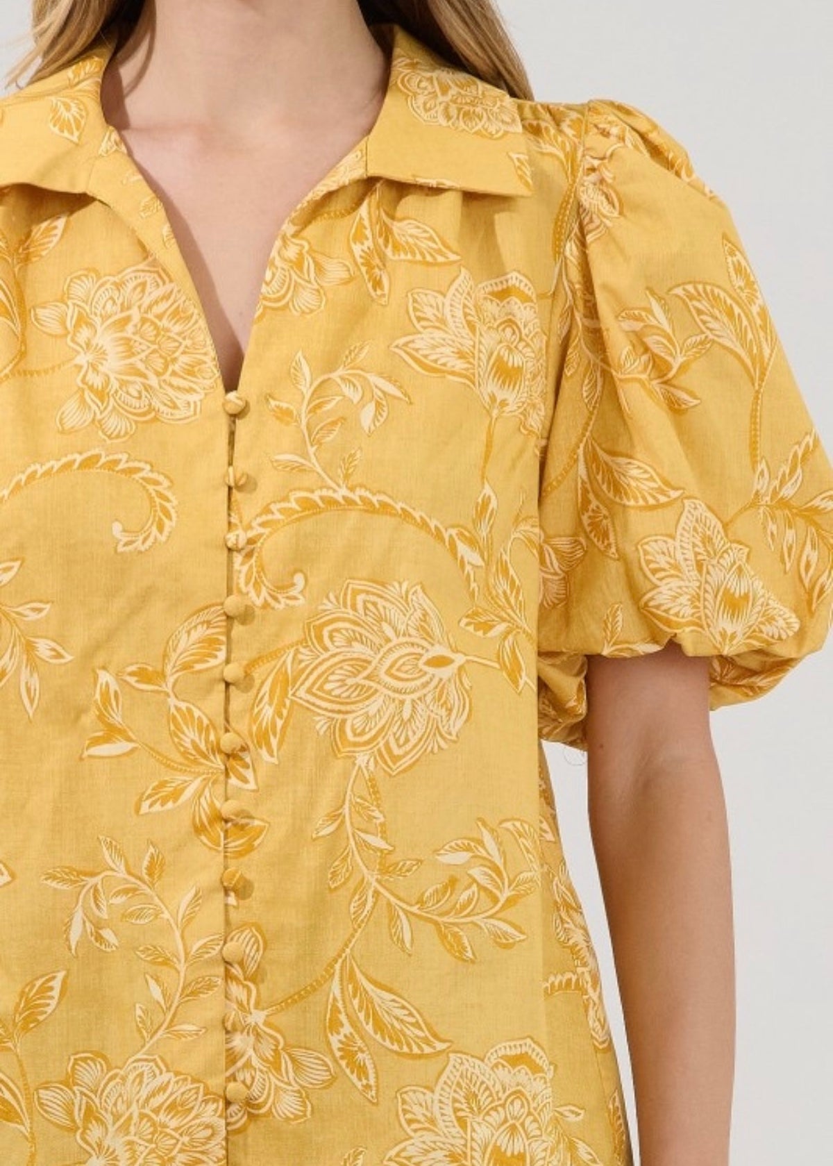 Yellow Floral Button-Up Top