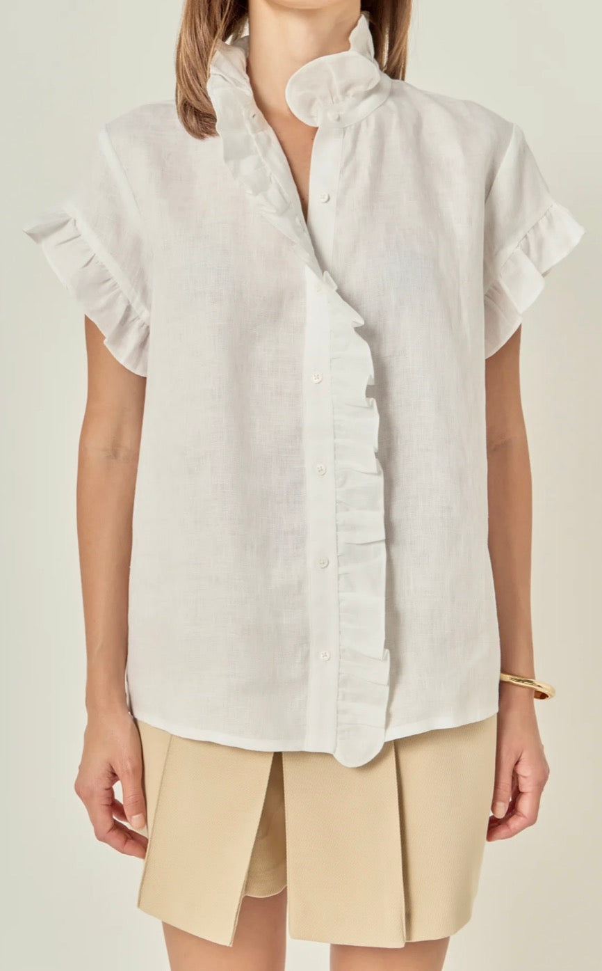 Linen Ruffle Shirt- Off White