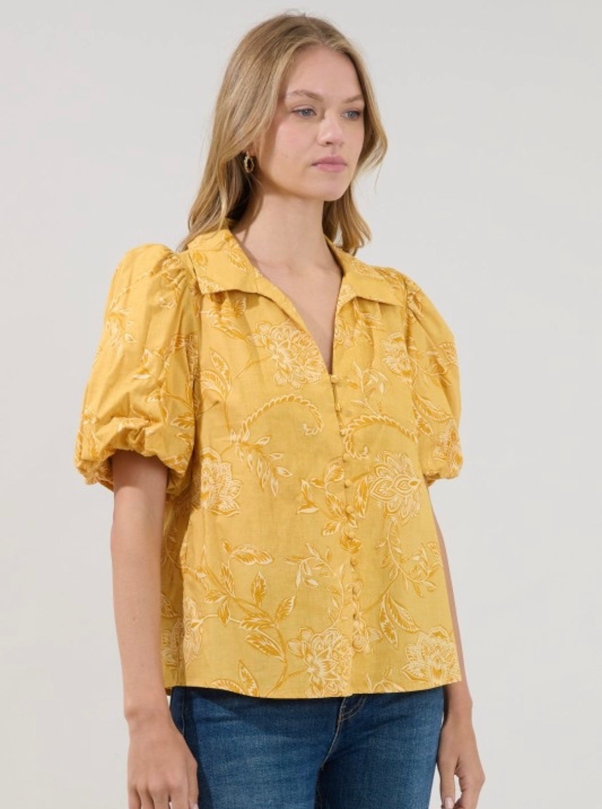 Yellow Floral Button-Up Top