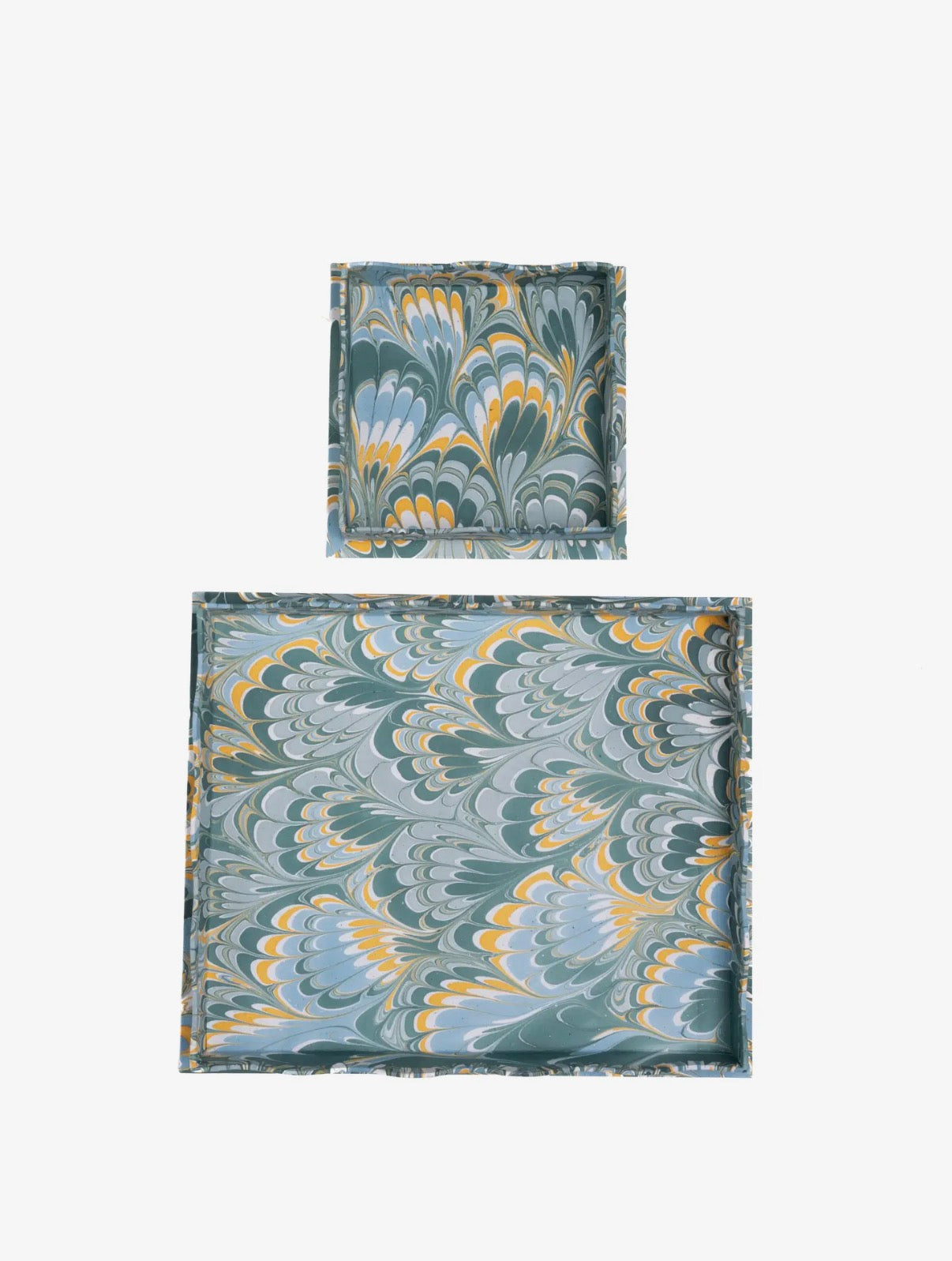 Nesting Scalloped Hand-Marbled
Trays in Blue