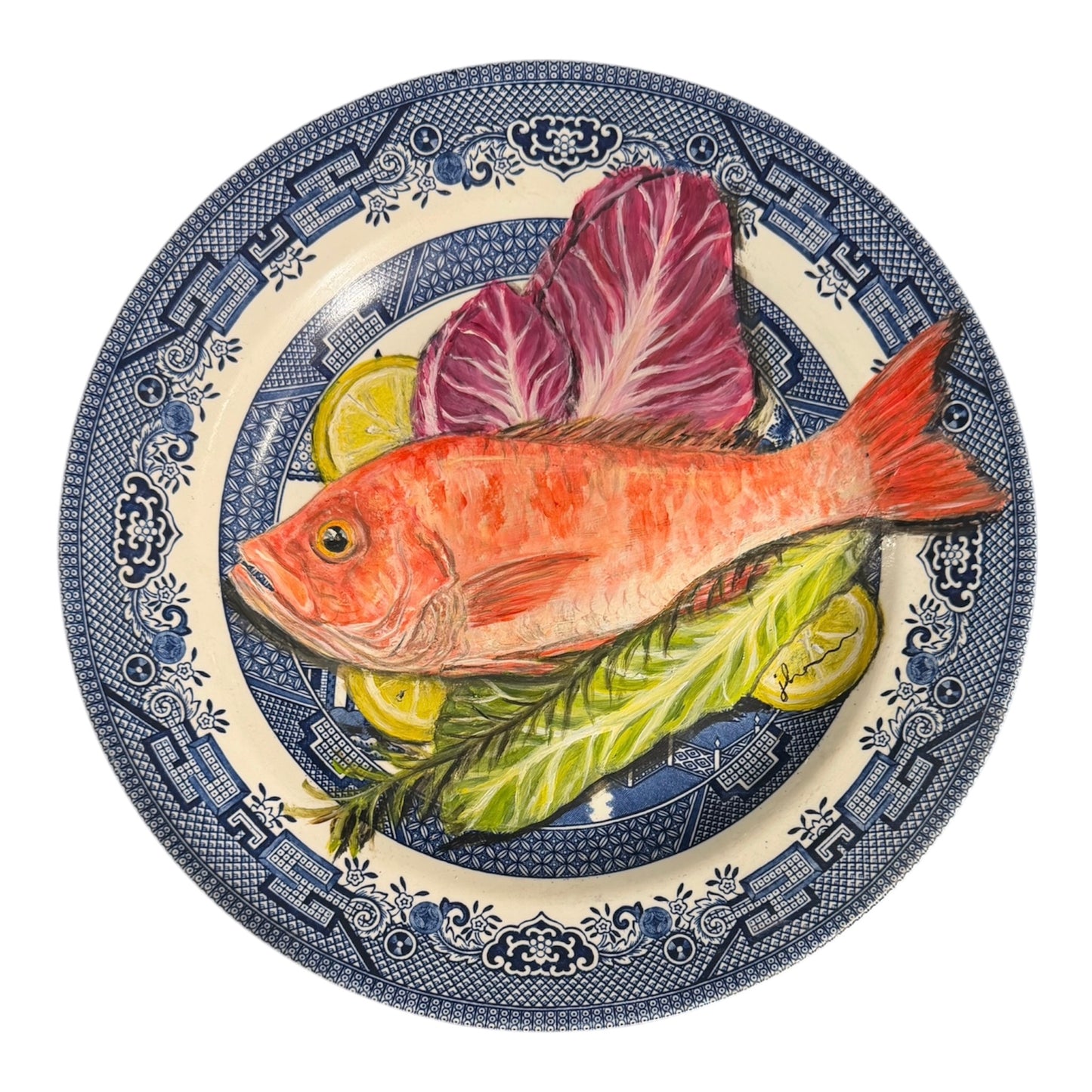 Jenn Leverett Art - Snapper on Blue Willow
