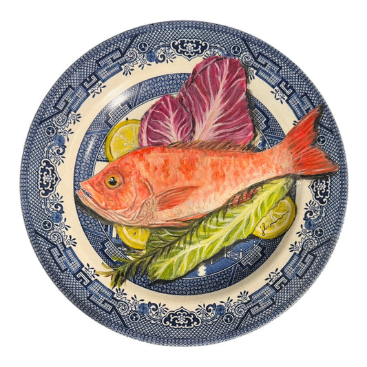 Jenn Leverett Art - Snapper on Blue Willow