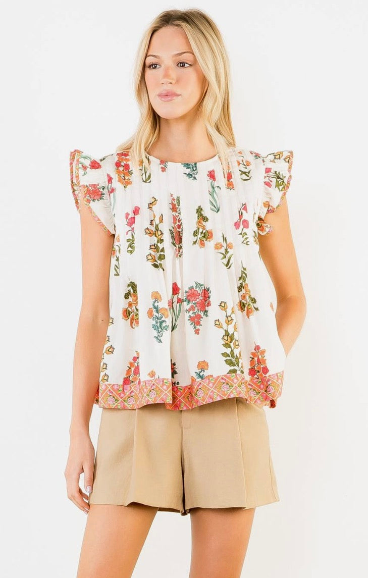 Flutter Sleeve Floral Pattern Top